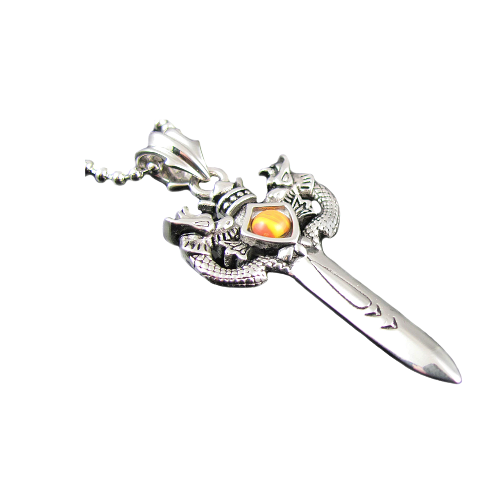 Stainless Steel Sword Pendant With Amber Gemstone