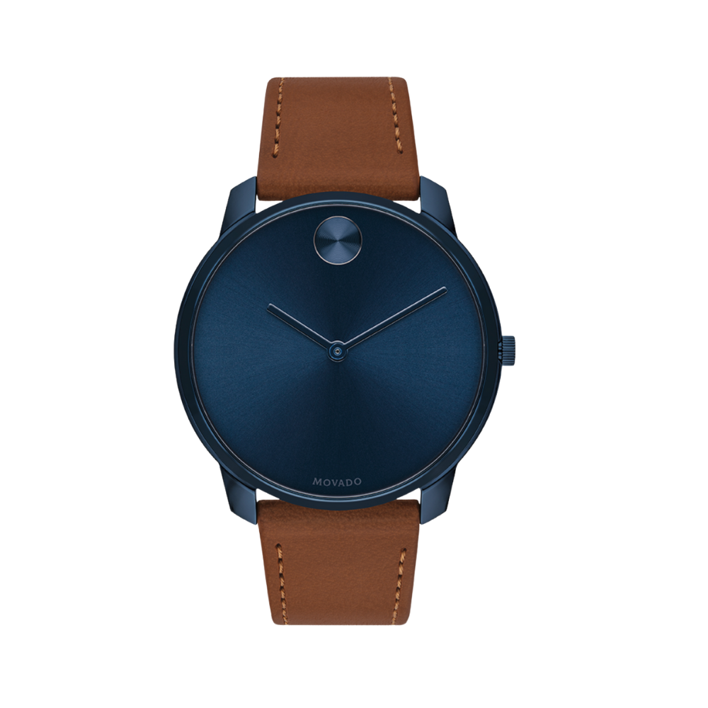 Movado Bold Quartz Blue Dial Brown Leather Men's Watch