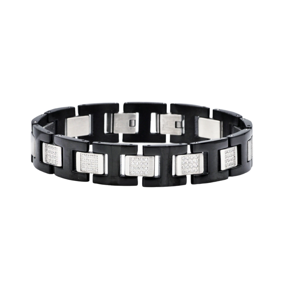 Black Stainless Steel Bracelet with Cubic Zirconia