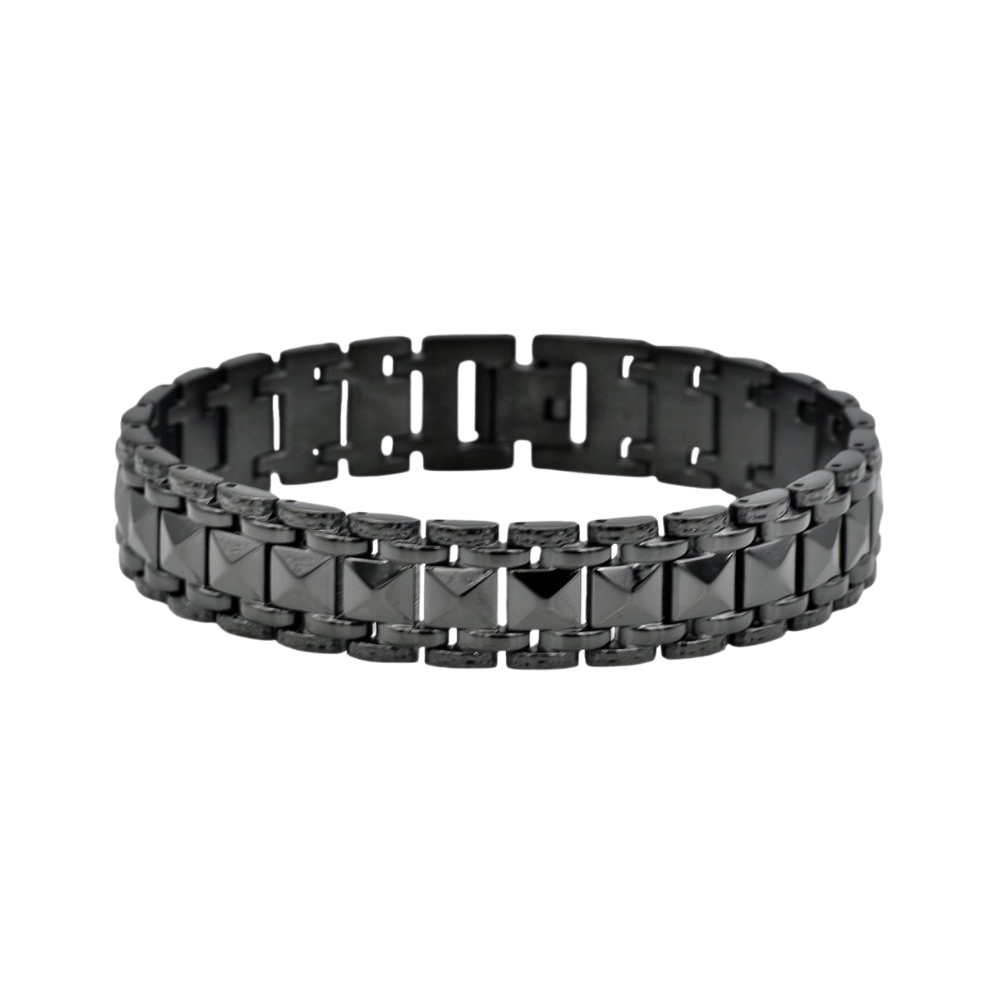 Black Plated Stainless Steel Pyramid Link Bracelet