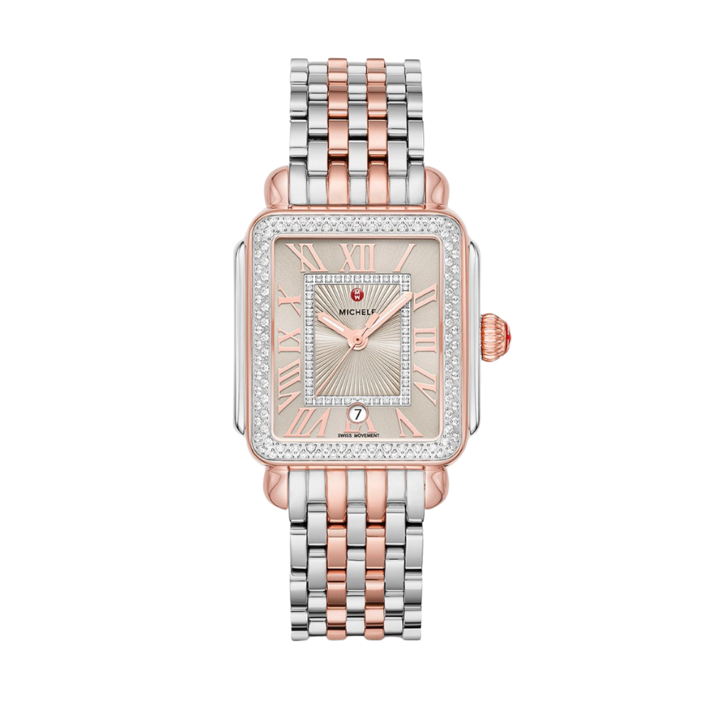 Michele Deco Madison Two-Tone Pink Gold Diamond Watch