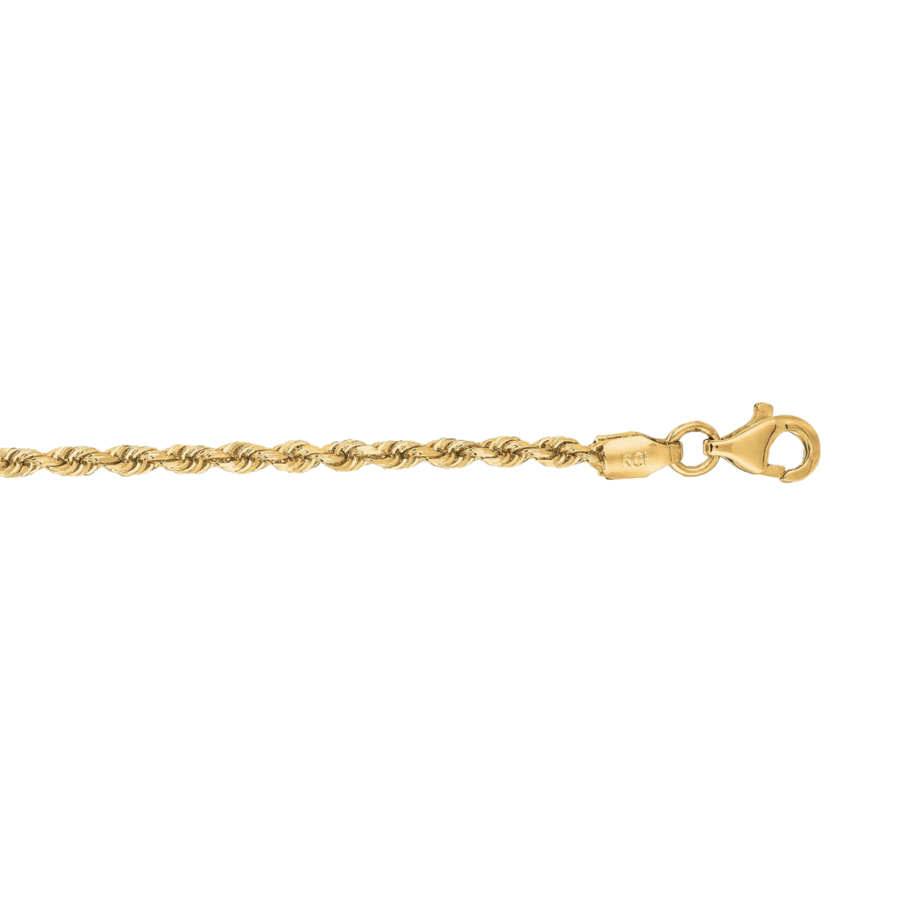 14K Gold 2.25mm Solid Diamond Cut Royal Rope Chain