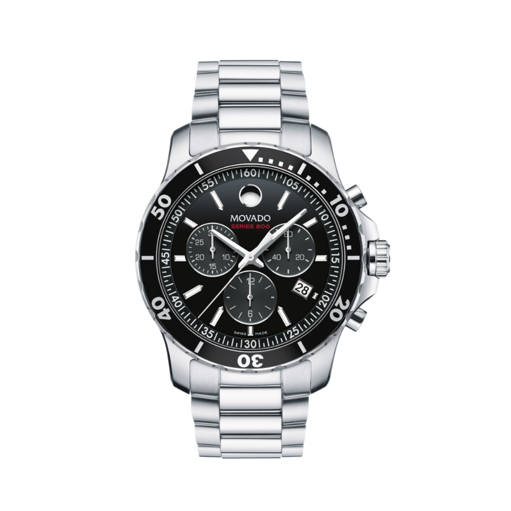 Movado Series 800 Black Dial Stainless Steel Men's Watch