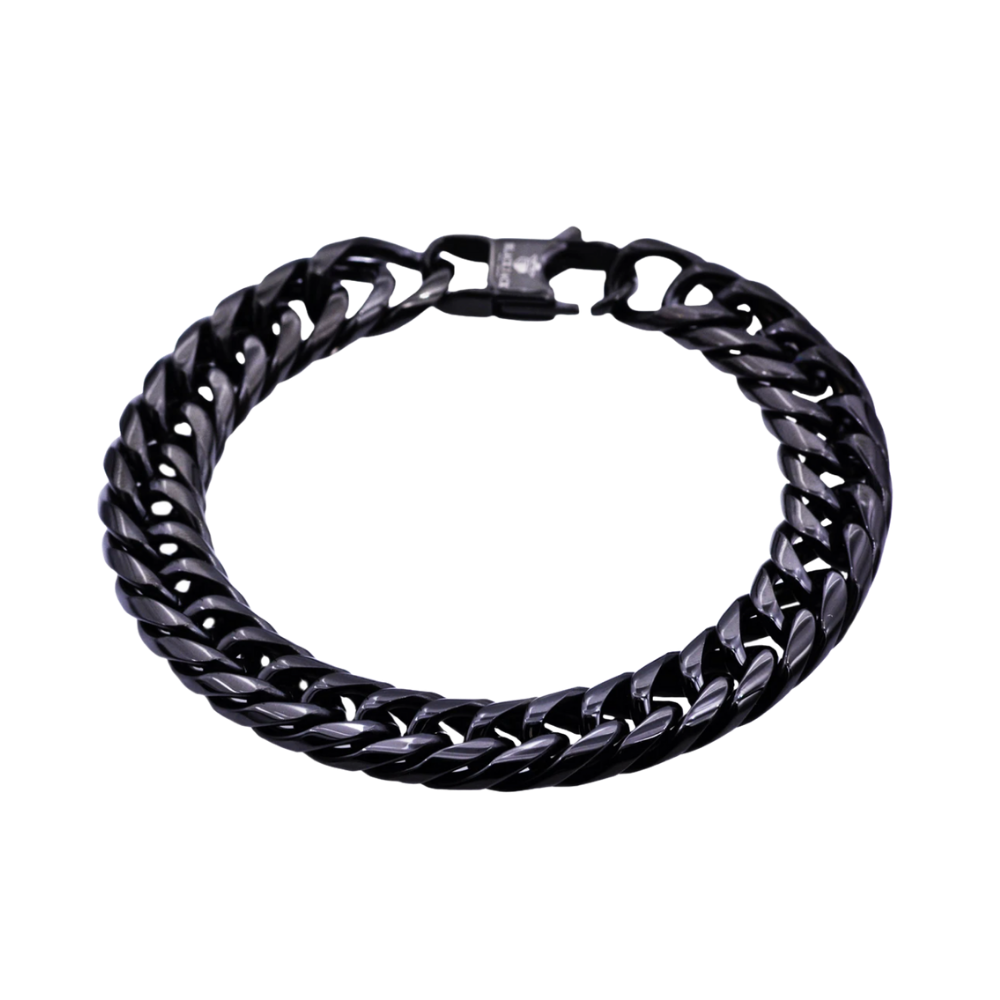 Black Plated Stainless Steel Double Cuban Link Chain Bracelet