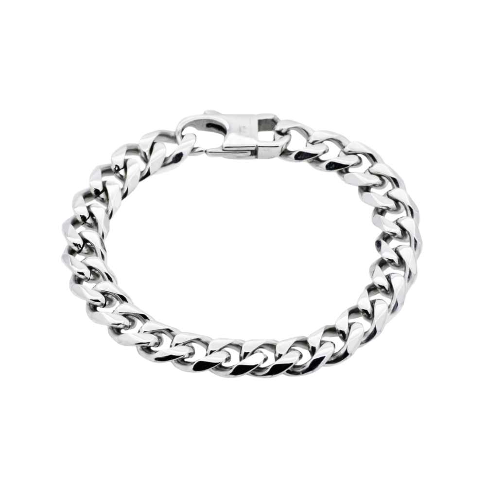 16mm Silver-Tone Stainless Steel Curb Chain Bracelet | In stock! | Lucleon