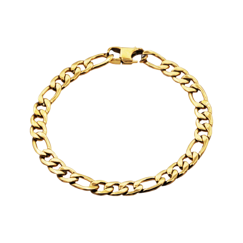 Gold Stainless Steel Figaro Link Chain Bracelet