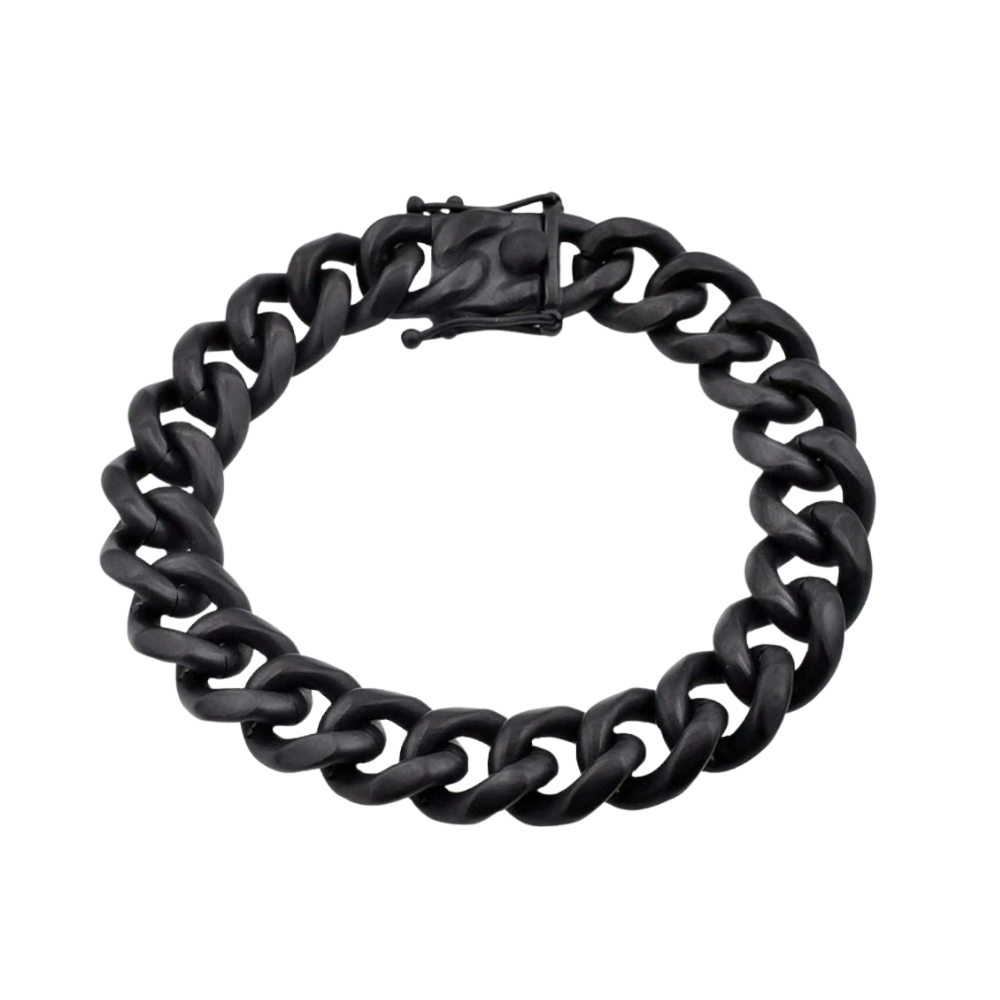 Matte Black Plated Stainless Steel 14mm Miami Cuban Link Chain Bracelet