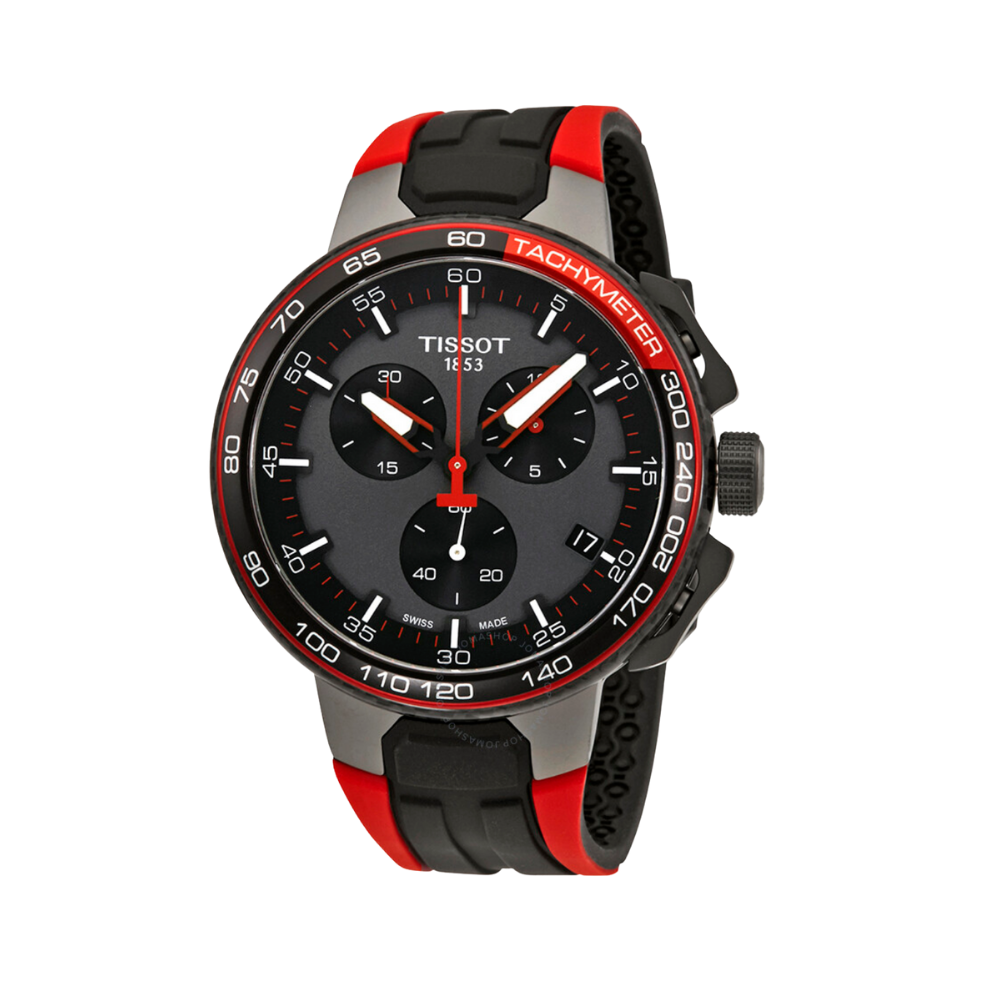 Tissot T-Race Chronograph Black Dial Red Silicone Men's Watch