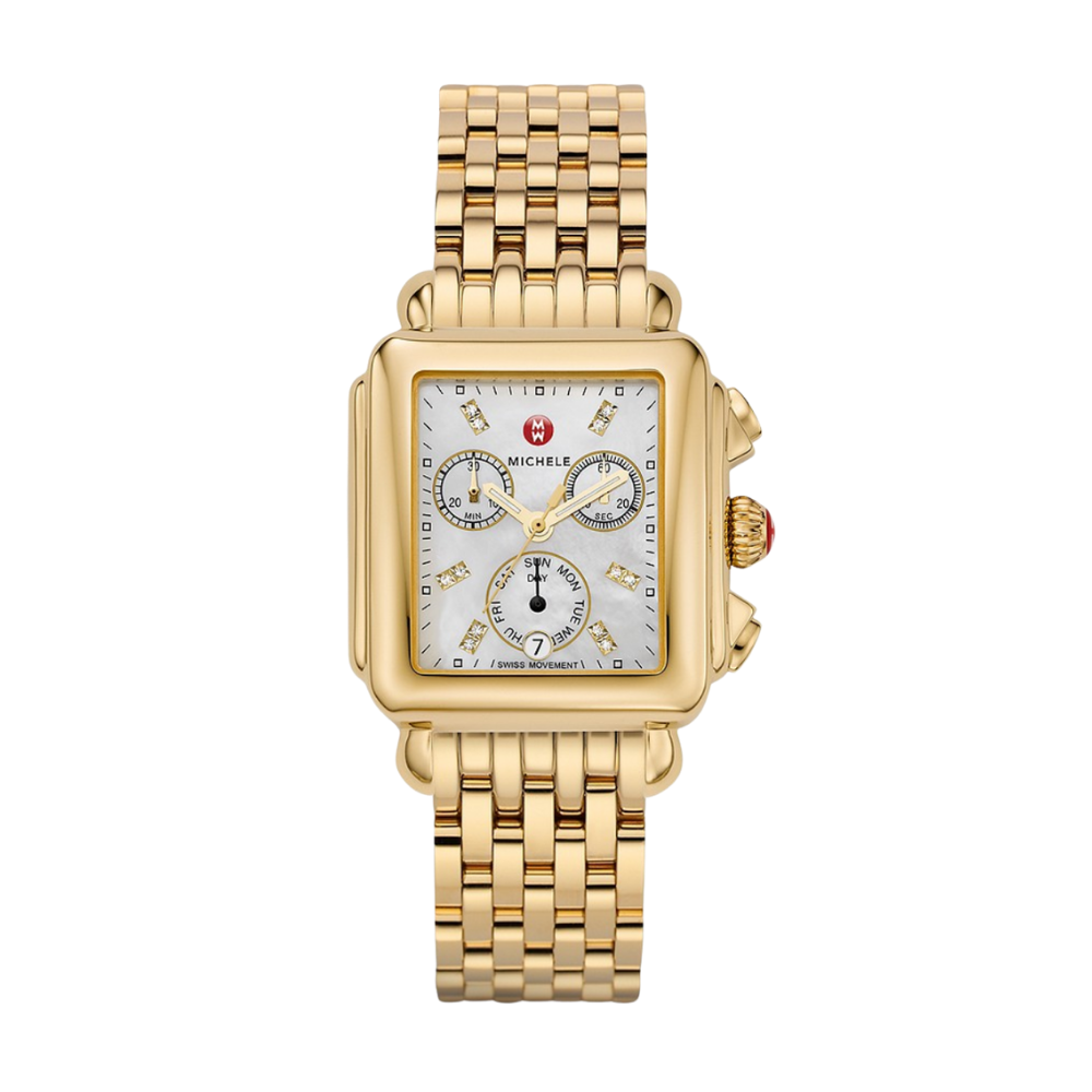 Michele Deco Diamond Dial 18K Gold Watch