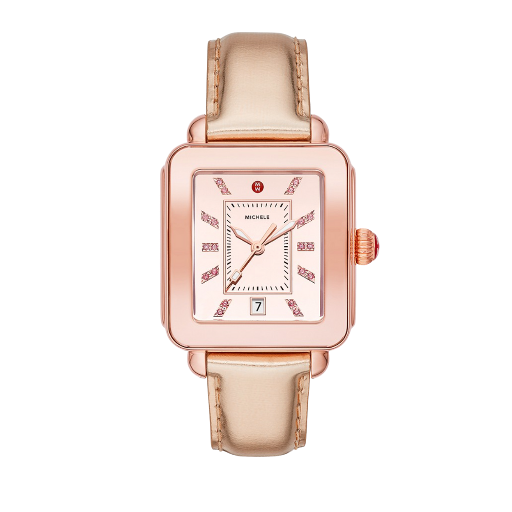 Michele Deco Sport High Shine Pink Gold and Pink Leather Watch