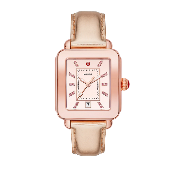 Michele Deco Sport High Shine Pink Gold and Pink Leather Watch