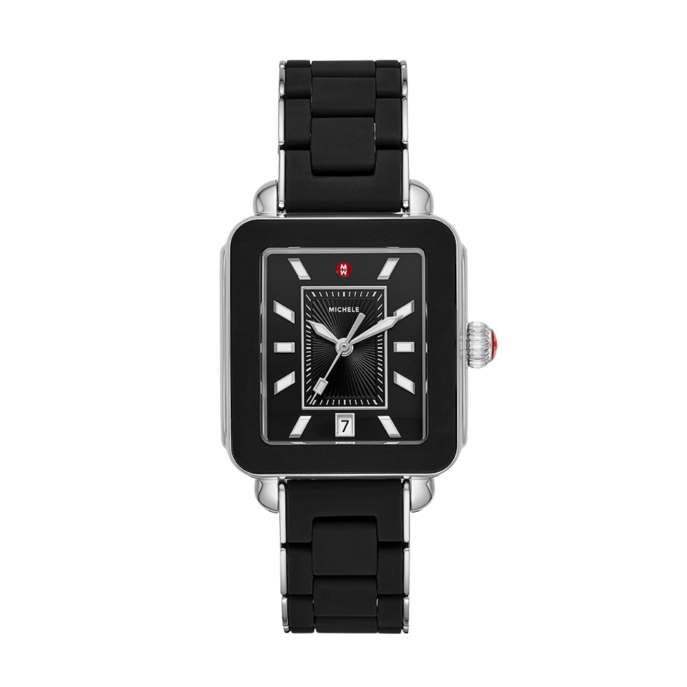 Michele Deco Sport Silver-Tone Black Wrapped Silicone Watch
