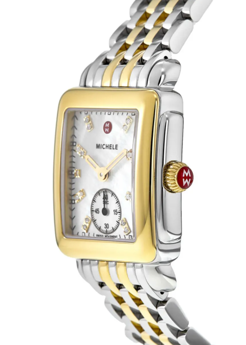 Michele Deco Mid Two Tone Diamond Dial Watch Mahtani Jewelers