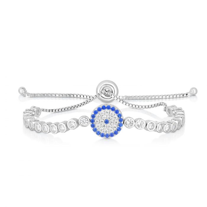 Sterling Silver Evil Eye Bracelet - 19 cm Blue — Bonnie Mode